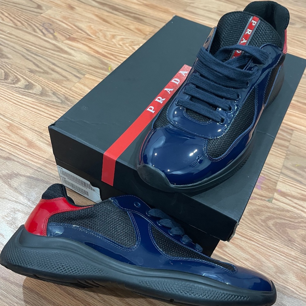 Navy Blue/Red American Cup Prada sneakers size UK 9/US10.5/11